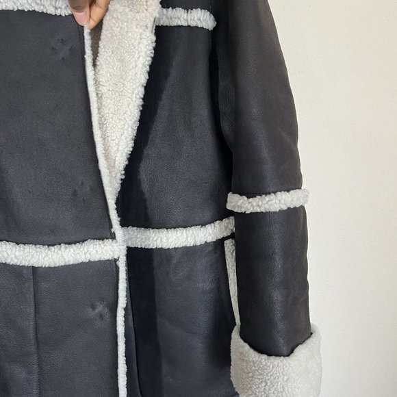 Lafayette 148 Dark Brown Sheep Shearling Lined Leather Coat Jacket Size Medium - Picture 5 of 11